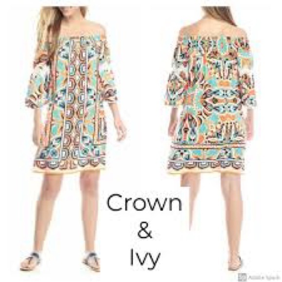 Crown & Ivy Off-Shoulder Boho Print Dress Size XS - Picture 1 of 10